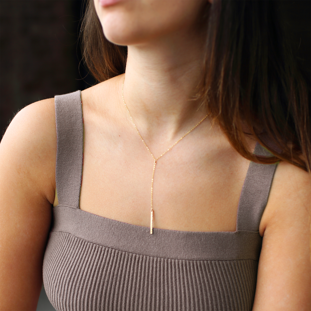 Gold bar 2025 lariat necklace