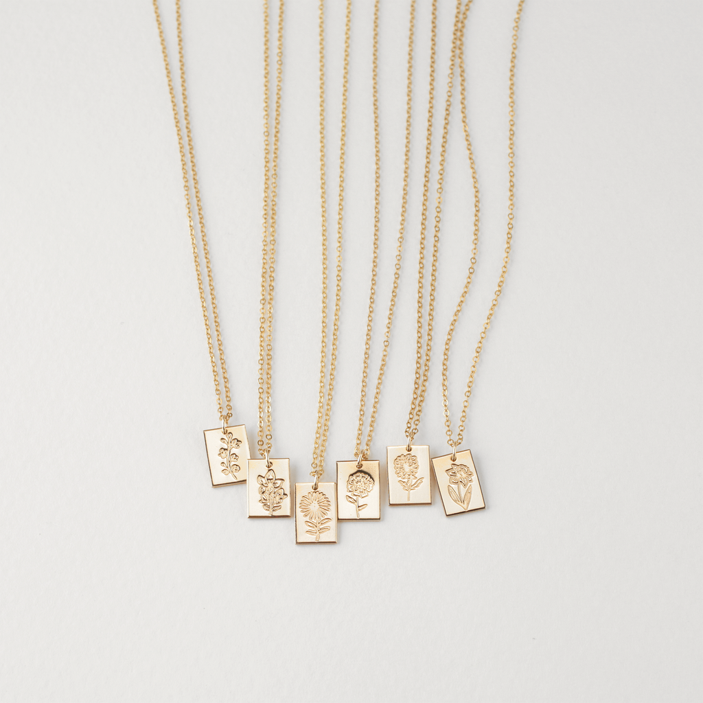Birth Flower Tag Necklace