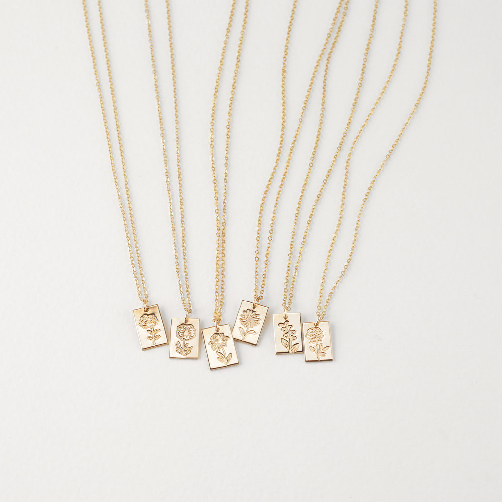 Birth Flower Tag Necklace