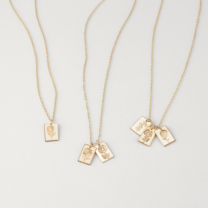Birth Flower Tag Necklace