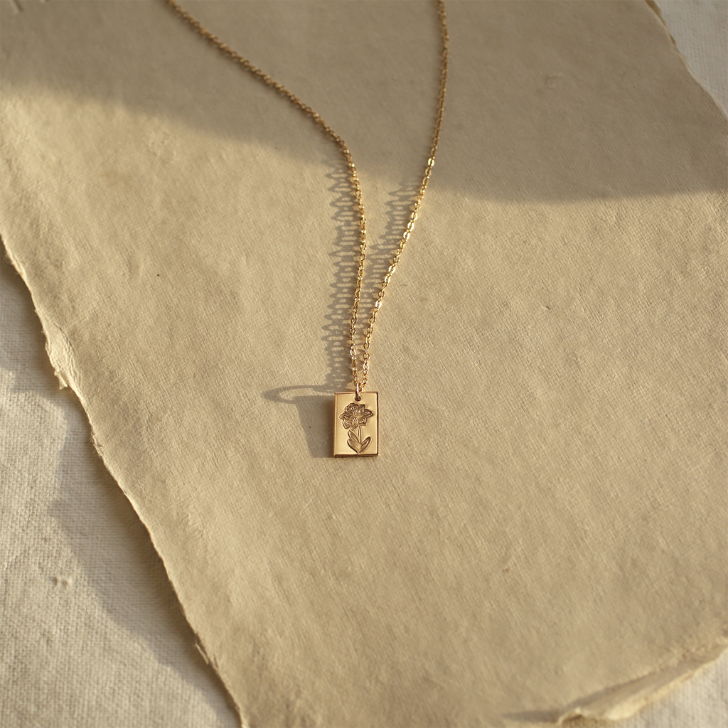 Birth Flower Tag Necklace